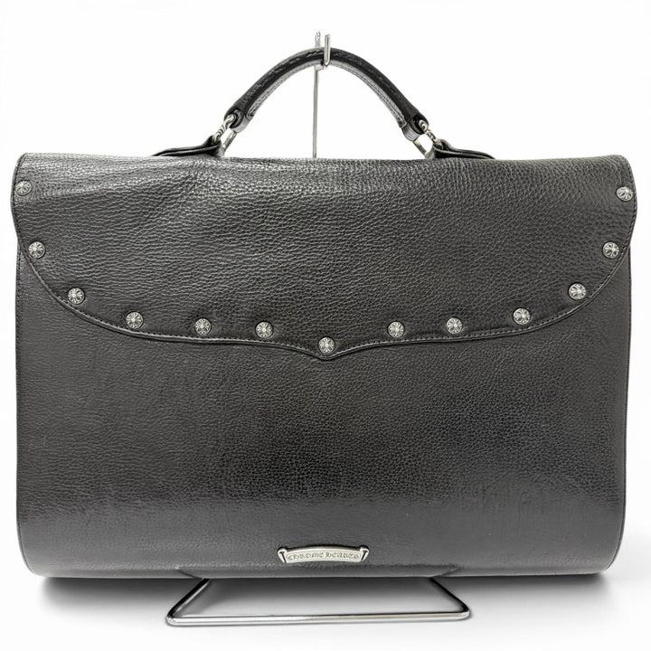 美品□CHROME HEARTS クロムハーツ レザー 一部SV925 ガンスリンガー CHプラス ブリーフケース ハンドバッグ ブラック 重量1565g メンズ