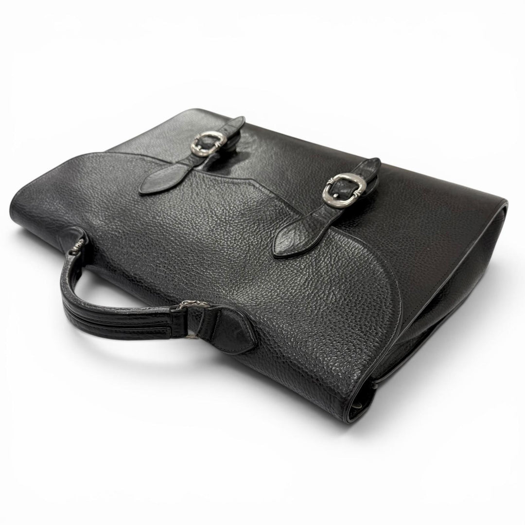 美品□CHROME HEARTS クロムハーツ レザー 一部SV925 ガンスリンガー CHプラス ブリーフケース ハンドバッグ ブラック 重量1565g メンズ