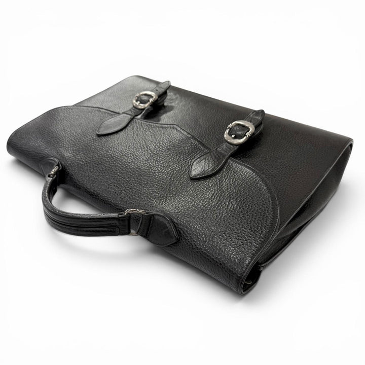 美品□CHROME HEARTS クロムハーツ レザー 一部SV925 ガンスリンガー CHプラス ブリーフケース ハンドバッグ ブラック 重量1565g メンズ