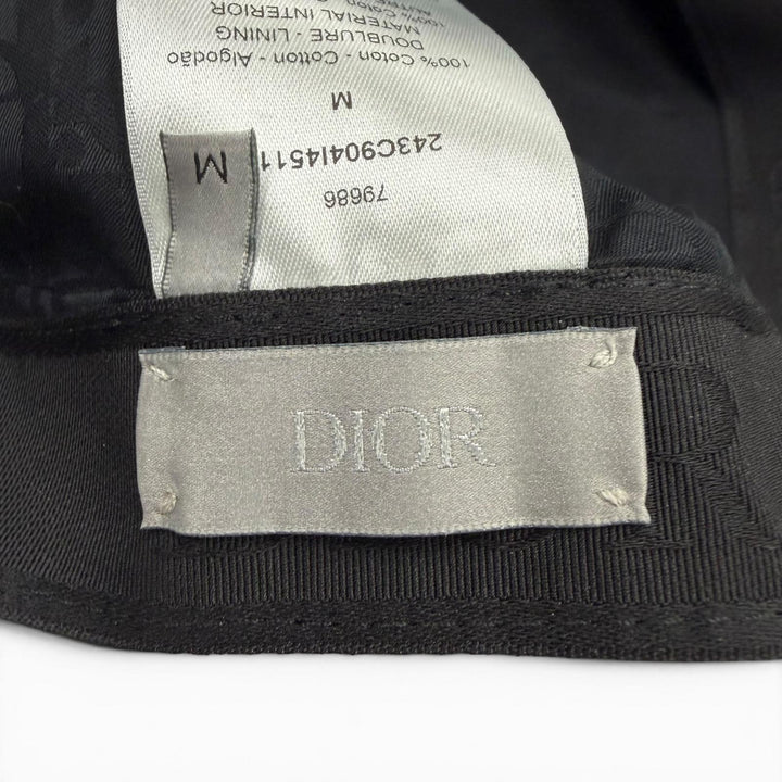 極美品▼DIOR ディオール オム 243C904I4511 コットン100% レザー使い ロゴプリント帽子 キャップ ブラック M イタリア製 正規品 メンズ