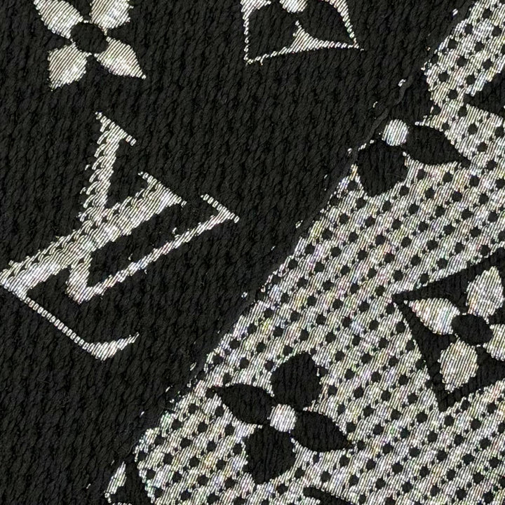 美品△LOUIS VUITTON ルイヴィトン M75833 エシャルプ ロゴマニアシャイン ウール シルク モノグラム フリンジ マフラー ブラック 正規品