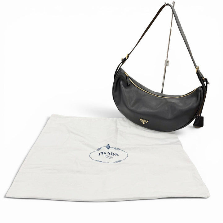 極美品◇PRADA プラダ 1BC255 ドゥミリュンヌ トライアングルロゴ レザー ショルダーバッグ ブラック イタリア製 レディース 保存袋付き