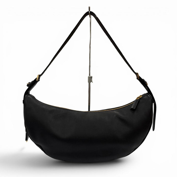 極美品◇PRADA プラダ 1BC255 ドゥミリュンヌ トライアングルロゴ レザー ショルダーバッグ ブラック イタリア製 レディース 保存袋付き