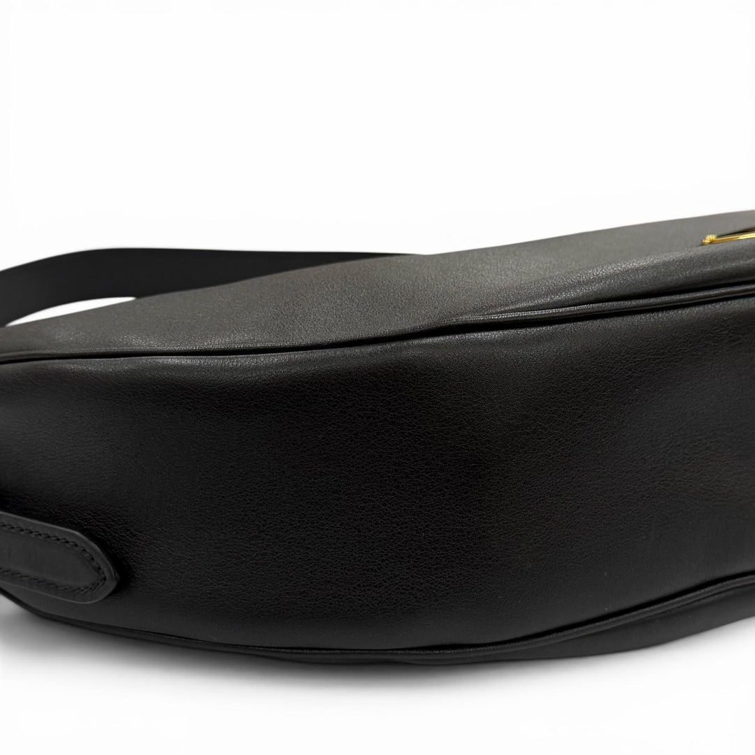 極美品◇PRADA プラダ 1BC255 ドゥミリュンヌ トライアングルロゴ レザー ショルダーバッグ ブラック イタリア製 レディース 保存袋付き
