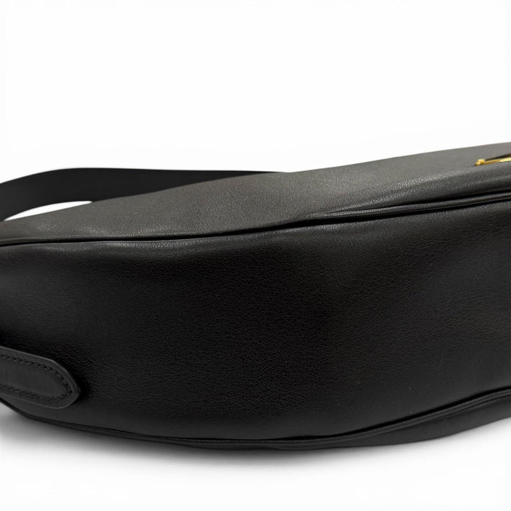極美品◇PRADA プラダ 1BC255 ドゥミリュンヌ トライアングルロゴ レザー ショルダーバッグ ブラック イタリア製 レディース 保存袋付き