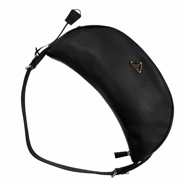 極美品◇PRADA プラダ 1BC255 ドゥミリュンヌ トライアングルロゴ レザー ショルダーバッグ ブラック イタリア製 レディース 保存袋付き