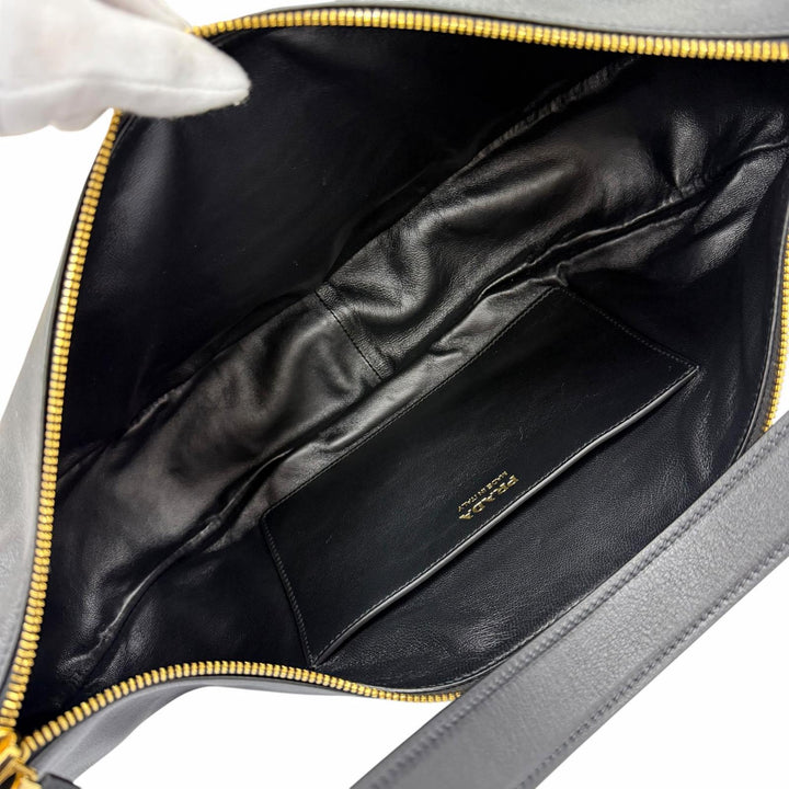 極美品◇PRADA プラダ 1BC255 ドゥミリュンヌ トライアングルロゴ レザー ショルダーバッグ ブラック イタリア製 レディース 保存袋付き
