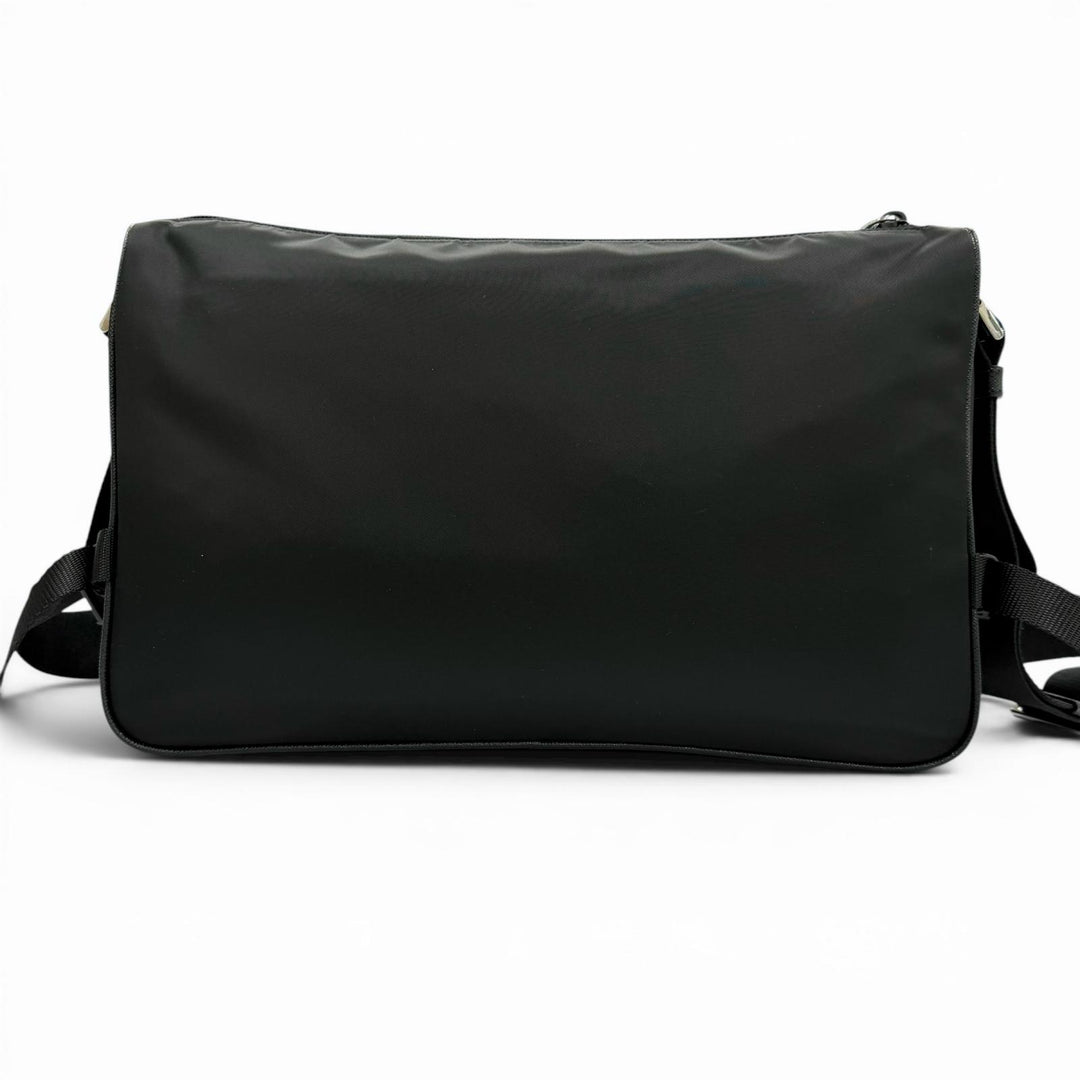 極美品▼PRADA プラダ 2VH191 ナイロン レザー トライアングルロゴ 三角プレート Re-Nylon ショルダーバッグ ブラック イタリア製 メンズ