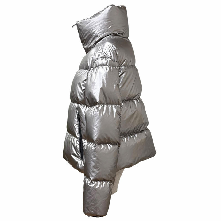 極美品★Herno ヘルノ PI086DL Laminar ラミナー ロゴZIP スタンドカラー ダウンジャケット アウター シルバー 40 正規品 レディース