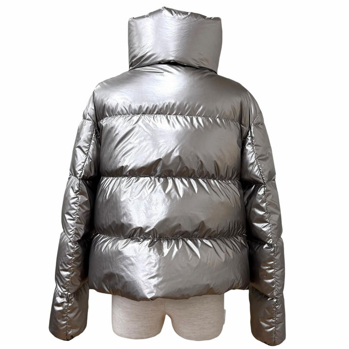 極美品★Herno ヘルノ PI086DL Laminar ラミナー ロゴZIP スタンドカラー ダウンジャケット アウター シルバー 40 正規品 レディース
