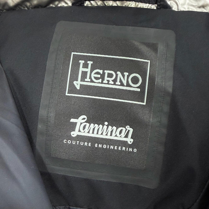 極美品★Herno ヘルノ PI086DL Laminar ラミナー ロゴZIP スタンドカラー ダウンジャケット アウター シルバー 40 正規品 レディース