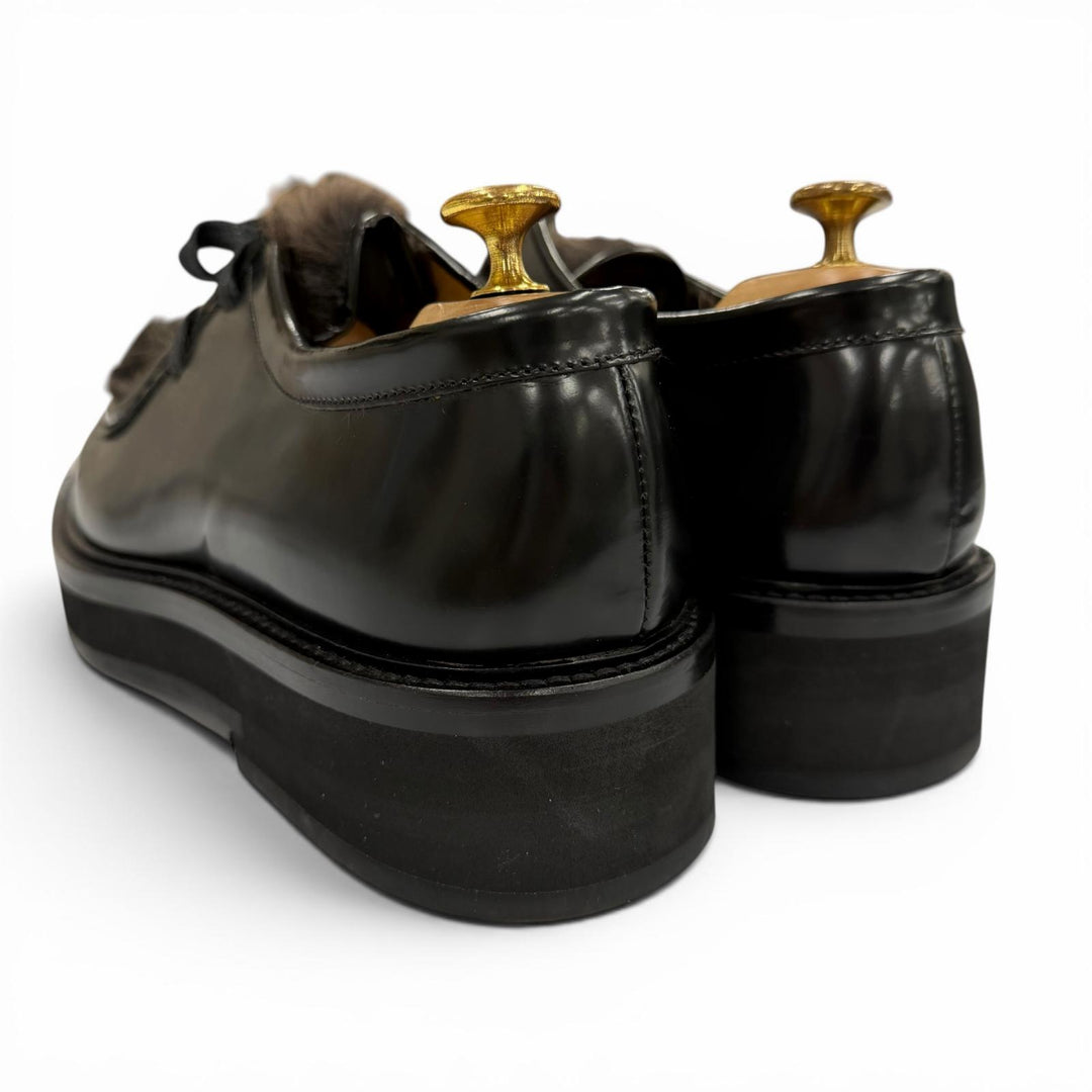 極美品▼Paul Smith ポールスミス ファー装飾 レースアップ チロリアンシューズ レザーシューズ ブラック 8 イタリア製 メンズ