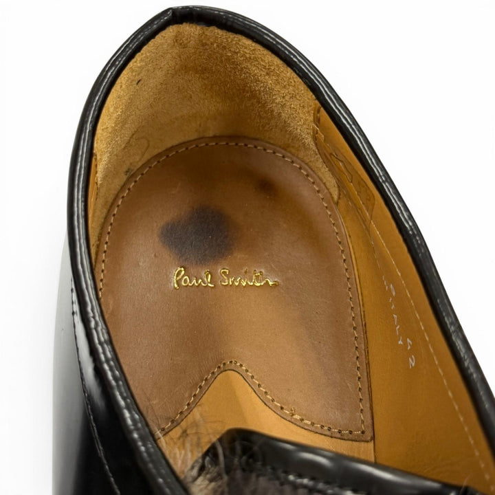 極美品▼Paul Smith ポールスミス ファー装飾 レースアップ チロリアンシューズ レザーシューズ ブラック 8 イタリア製 メンズ
