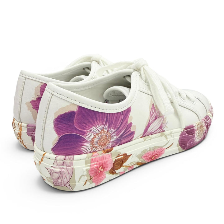 極美品☆Salvatore Ferragamo サルヴァトーレフェラガモ BORG PRINT フローラルプリント レザー スニーカー ホワイト ピンク系 5.5