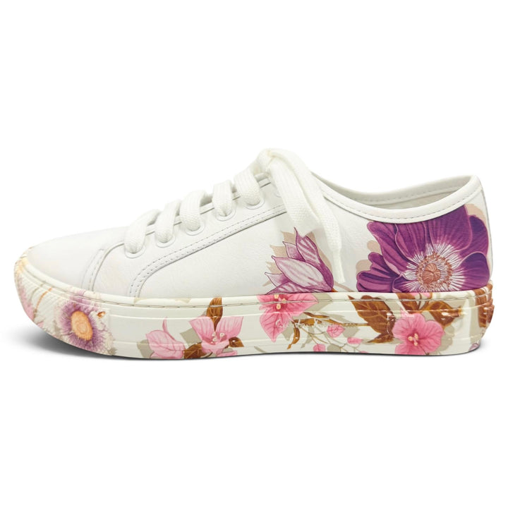 極美品☆Salvatore Ferragamo サルヴァトーレフェラガモ BORG PRINT フローラルプリント レザー スニーカー ホワイト ピンク系 5.5