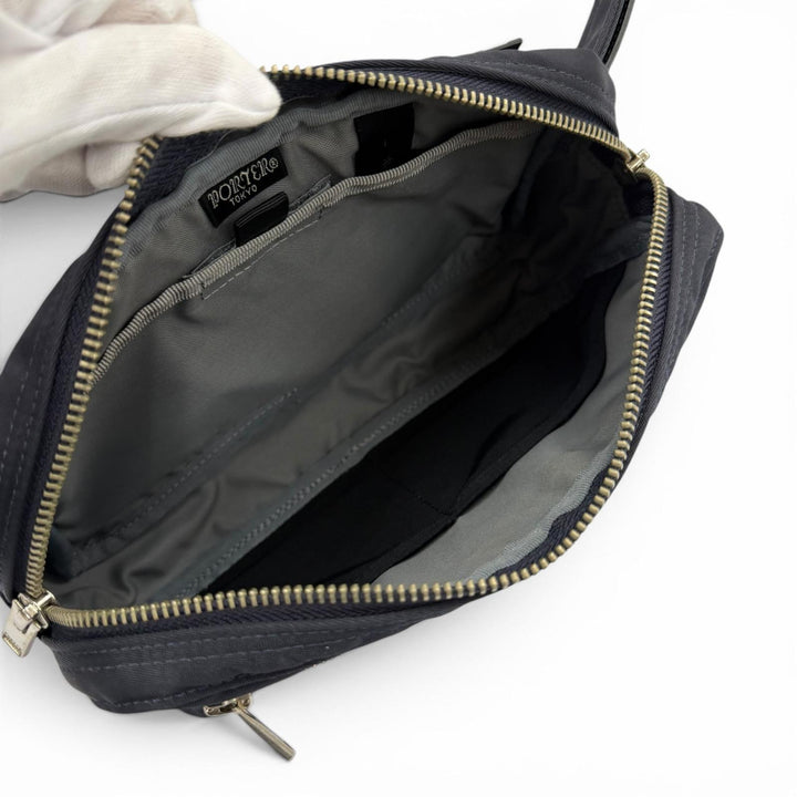 極美品▼PORTER ポーター LIFT WAIST BAG リフト ナイロンツイル レザー ボディバッグ ウエストバッグ ダークネイビー　メンズ