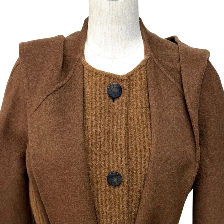 極美品★HERMES エルメス 23AW 3H0142DB カシミヤ混 セリエボタン ベルト付 ニット切替 フーテッドコート ブラウン 40 伊製 正規品