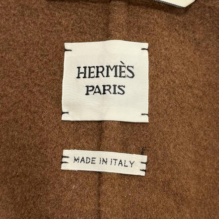 極美品★HERMES エルメス 23AW 3H0142DB カシミヤ混 セリエボタン ベルト付 ニット切替 フーテッドコート ブラウン 40 伊製 正規品