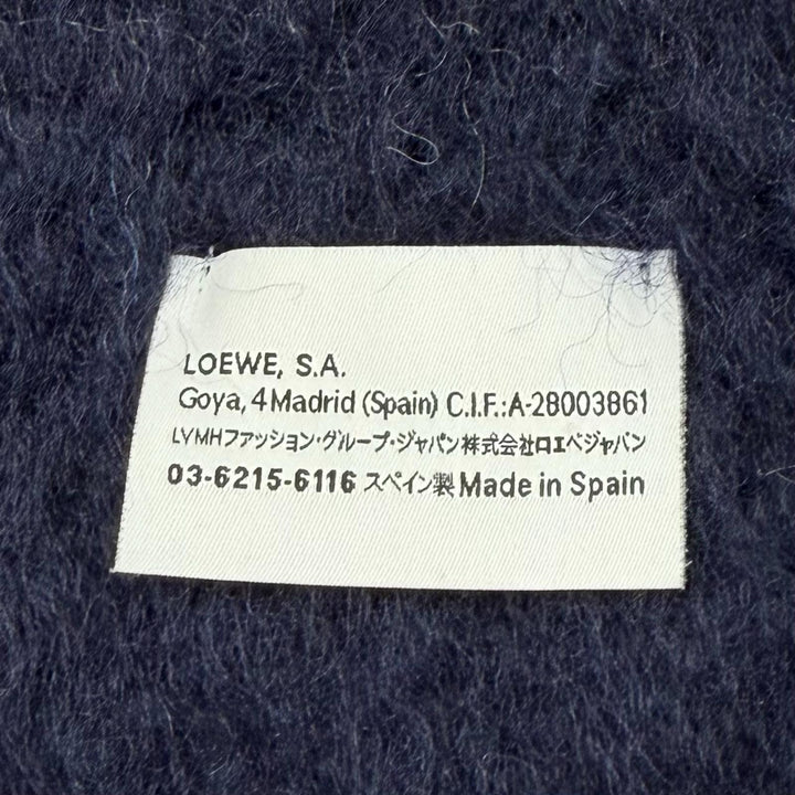 極美品★LOEWE ロエベ 28003861 モヘア ウール混 レザーアナグラムロゴパッチ ボーダー柄 フリンジ マフラー マルチ スペイン製 正規品