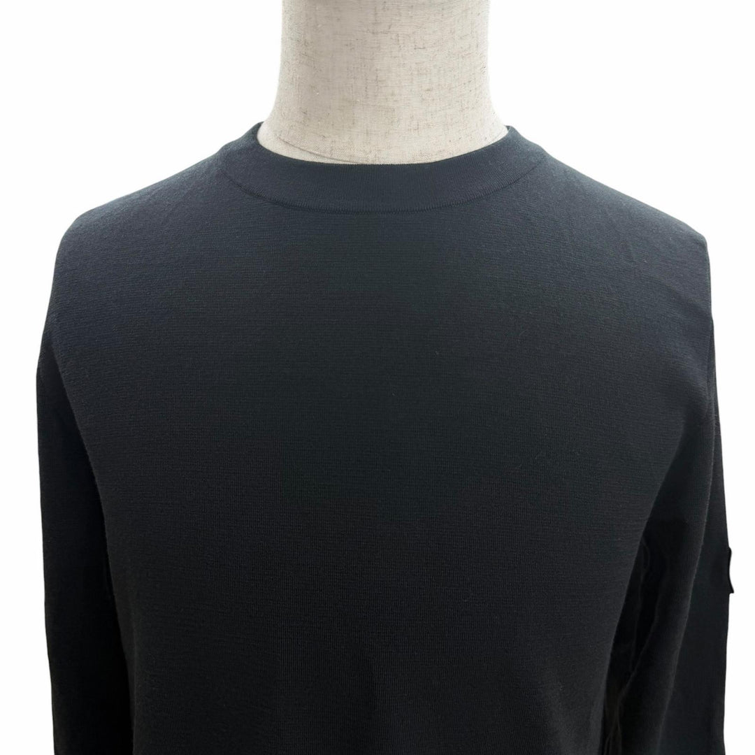極美品□DIOR ディオール オム 933M647AT313 ウール シルク ロゴワッペン クルーネック ニット トップス ブラック M イタリア製 正規品