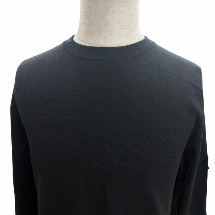 極美品□DIOR ディオール オム 933M647AT313 ウール シルク ロゴワッペン クルーネック ニット トップス ブラック M イタリア製 正規品