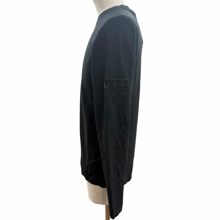 極美品□DIOR ディオール オム 933M647AT313 ウール シルク ロゴワッペン クルーネック ニット トップス ブラック M イタリア製 正規品