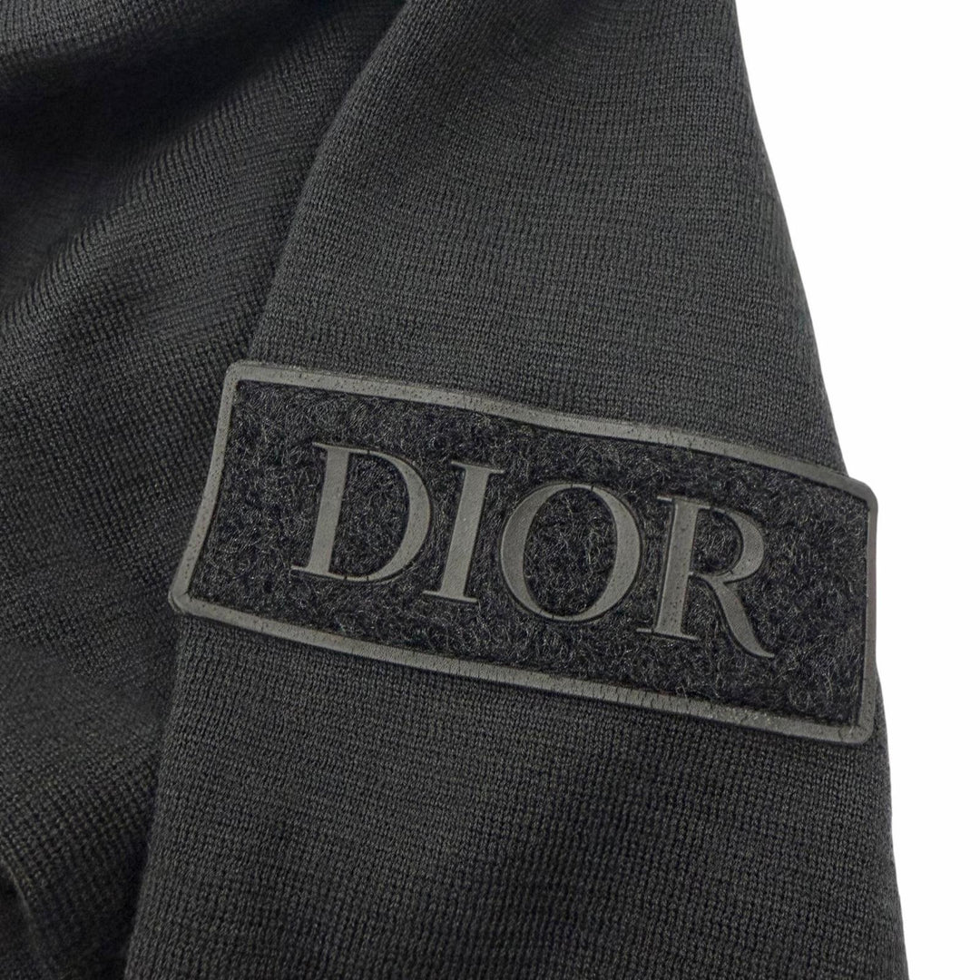 極美品□DIOR ディオール オム 933M647AT313 ウール シルク ロゴワッペン クルーネック ニット トップス ブラック M イタリア製 正規品
