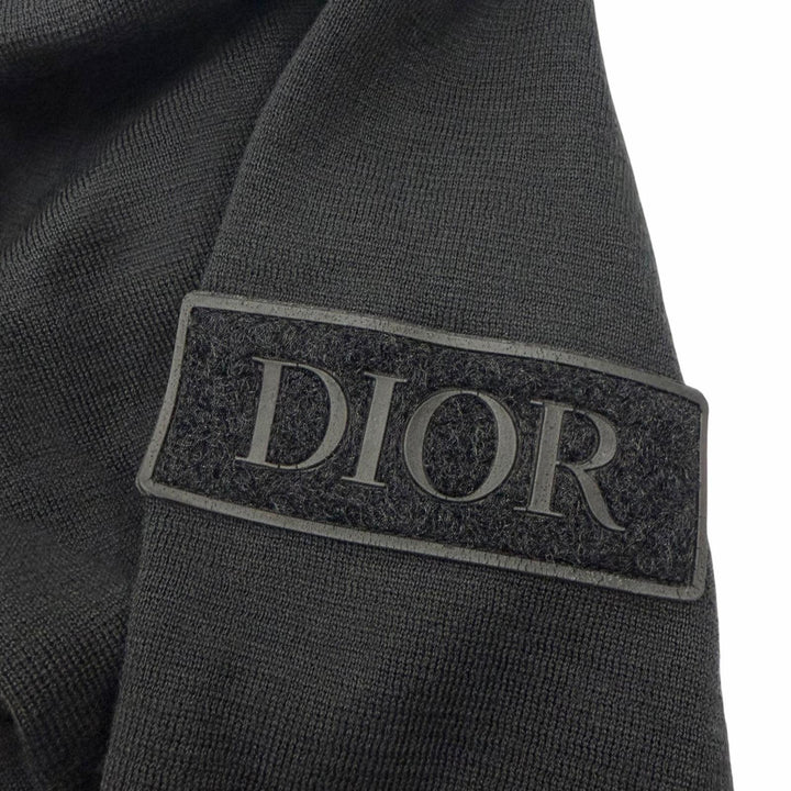 極美品□DIOR ディオール オム 933M647AT313 ウール シルク ロゴワッペン クルーネック ニット トップス ブラック M イタリア製 正規品