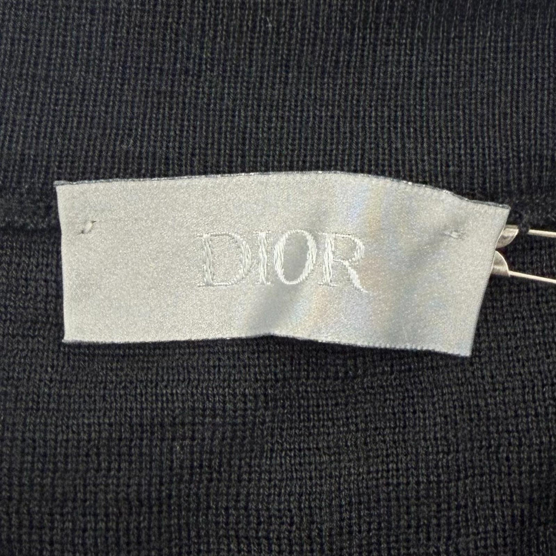 極美品□DIOR ディオール オム 933M647AT313 ウール シルク ロゴワッペン クルーネック ニット トップス ブラック M イタリア製 正規品