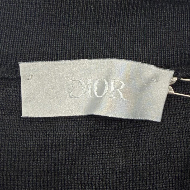 極美品□DIOR ディオール オム 933M647AT313 ウール シルク ロゴワッペン クルーネック ニット トップス ブラック M イタリア製 正規品
