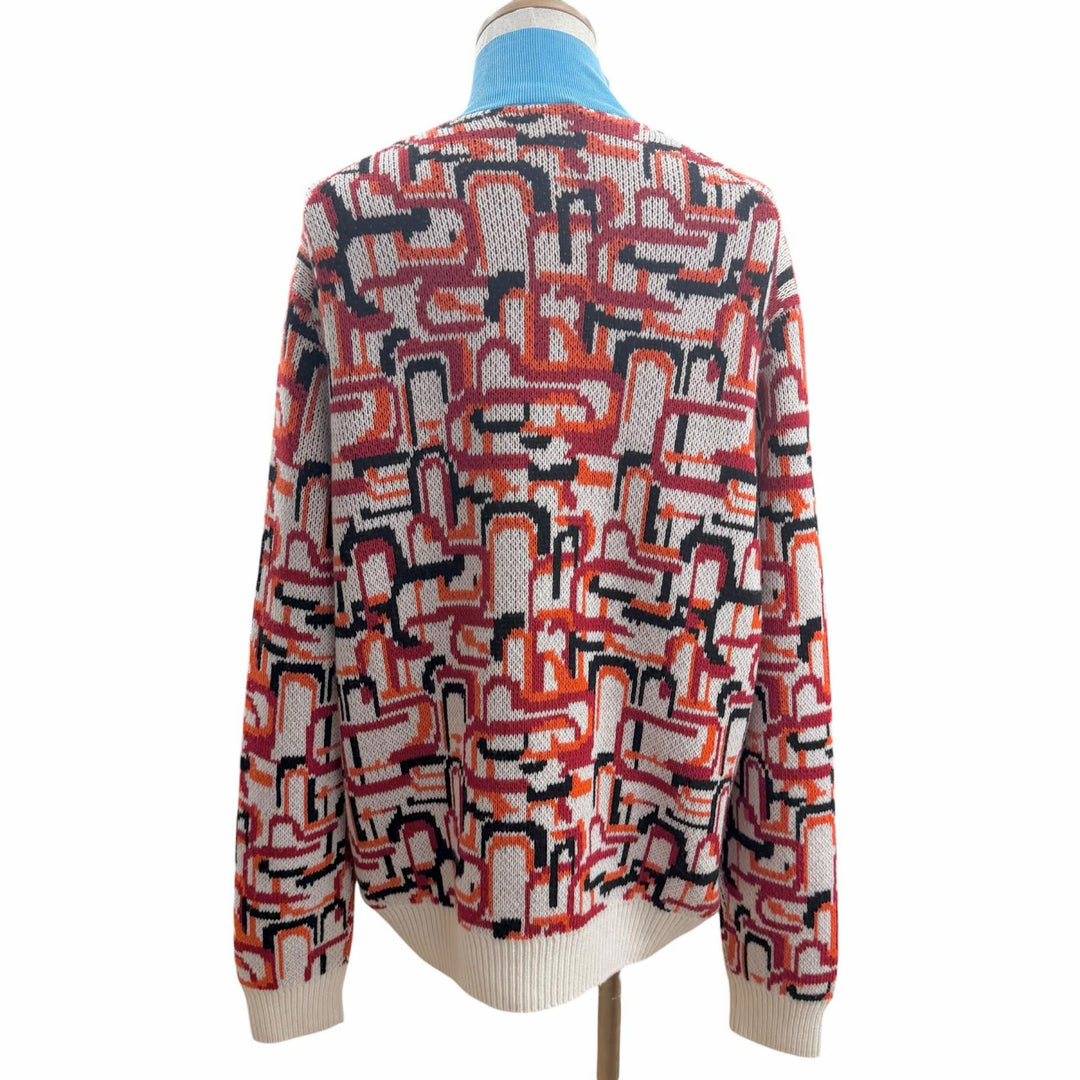 極美品□PRADA プラダ 22AW UMR536 バージンウール カシミヤ タートルネック 総柄 長袖ニット セーター レッド系 52 イタリア製 正規品