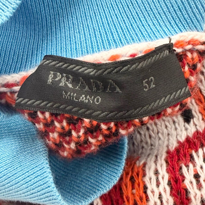 極美品□PRADA プラダ 22AW UMR536 バージンウール カシミヤ タートルネック 総柄 長袖ニット セーター レッド系 52 イタリア製 正規品