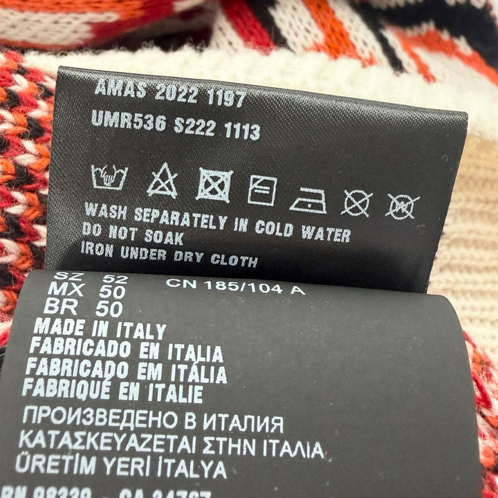 極美品□PRADA プラダ 22AW UMR536 バージンウール カシミヤ タートルネック 総柄 長袖ニット セーター レッド系 52 イタリア製 正規品