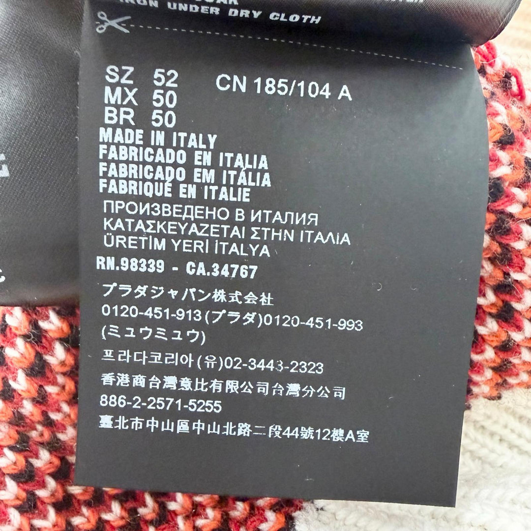 極美品□PRADA プラダ 22AW UMR536 バージンウール カシミヤ タートルネック 総柄 長袖ニット セーター レッド系 52 イタリア製 正規品