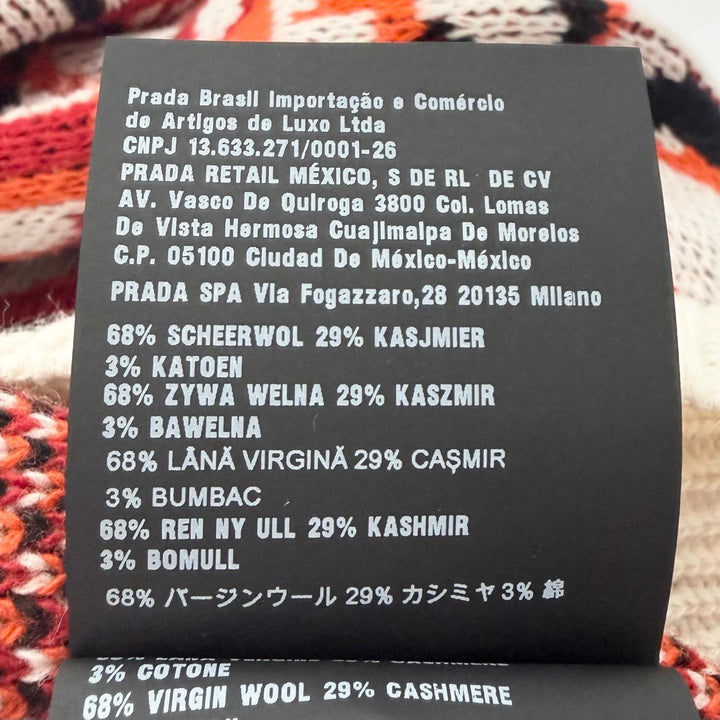 極美品□PRADA プラダ 22AW UMR536 バージンウール カシミヤ タートルネック 総柄 長袖ニット セーター レッド系 52 イタリア製 正規品