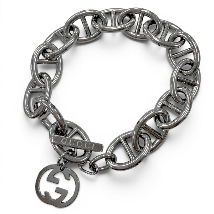 美品□GUCCI グッチ ヴィンテージ アンカーチェーン インターロッキングG ブレスレット アクセサリー シルバー メンズ レディース　