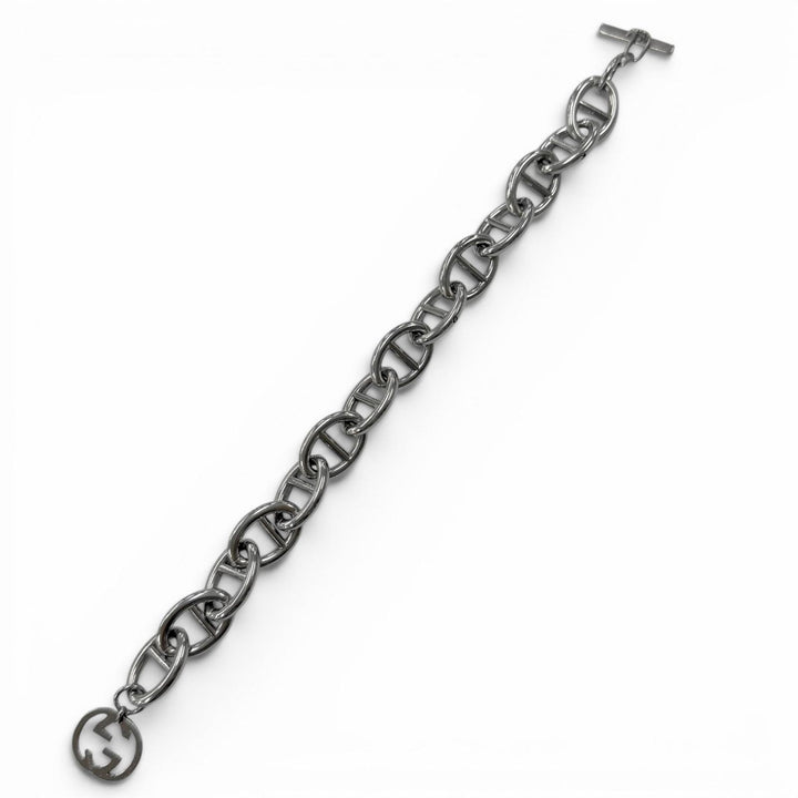 美品□GUCCI グッチ ヴィンテージ アンカーチェーン インターロッキングG ブレスレット アクセサリー シルバー メンズ レディース　