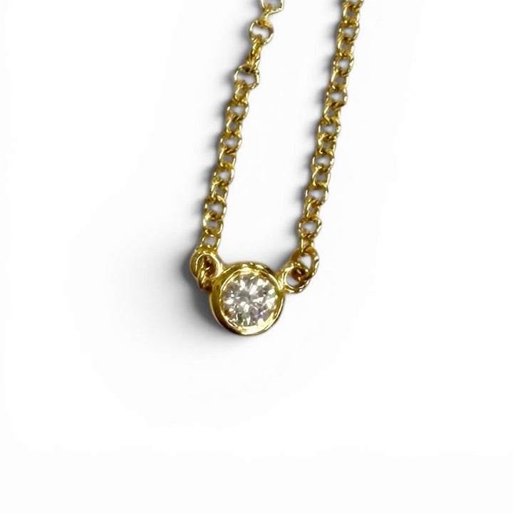 美品★TIFFANY&amp;Co. ティファニー エルサペレッティ バイザヤード 1P ダイヤ ネックレス 750(YG) 約0.03ct 直径約3.4㎜ 総重量1.98g