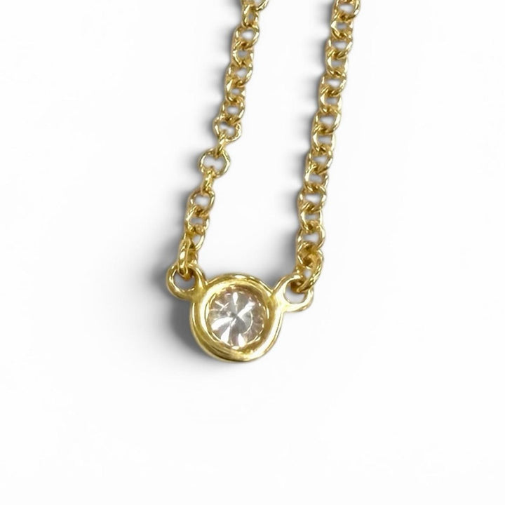 美品★TIFFANY&amp;Co. ティファニー エルサペレッティ バイザヤード 1P ダイヤ ネックレス 750(YG) 約0.03ct 直径約3.4㎜ 総重量1.98g