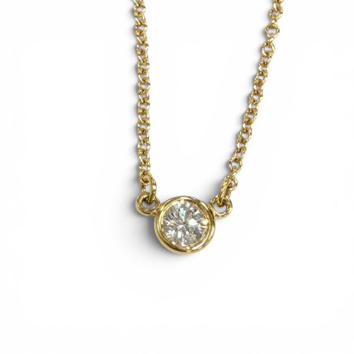 美品★TIFFANY&amp;Co. ティファニー エルサペレッティ バイザヤード 1P ダイヤ ネックレス 750(YG) 約0.05ct 直径約3.9㎜ 総重量1.88g