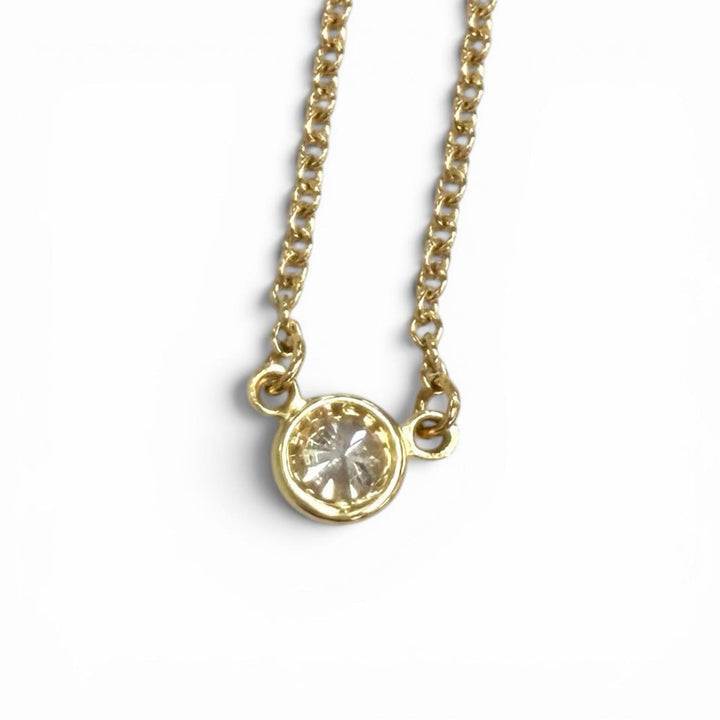 美品★TIFFANY&amp;Co. ティファニー エルサペレッティ バイザヤード 1P ダイヤ ネックレス 750(YG) 約0.05ct 直径約3.9㎜ 総重量1.88g
