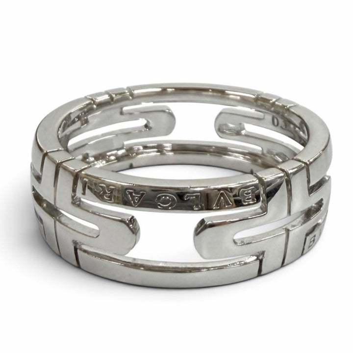 美品★BVLGARI ブルガリ AU750 パレンテシ オープンワーク リング 指輪 ホワイトゴールド 63（JP22号相当） 重量7.64g メンズ 箱付き