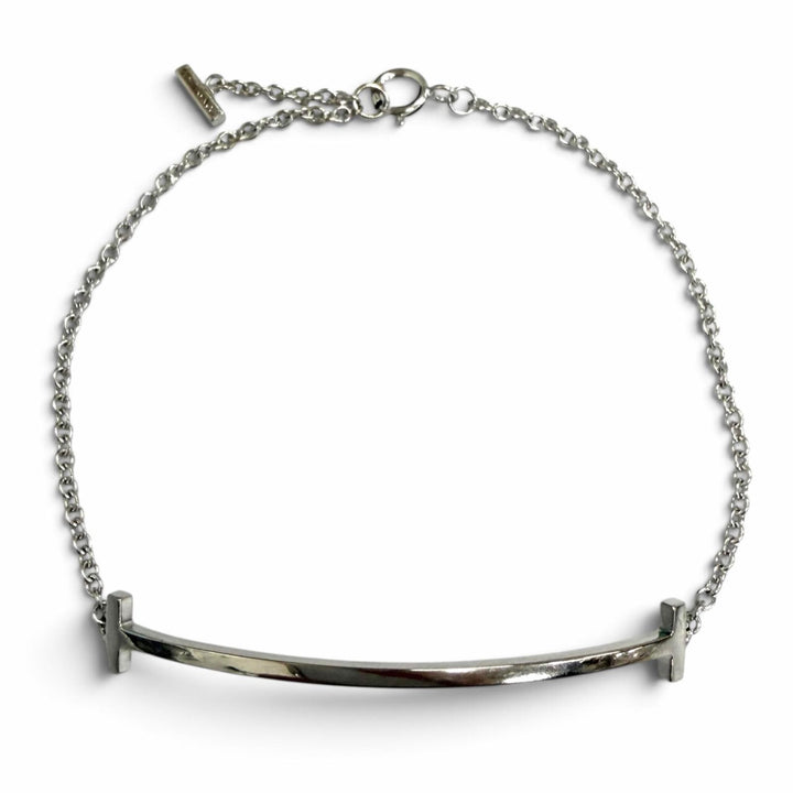 美品□TIFFANY&amp;Co. ティファニー AU750 Tスマイル アクセサリー ブレスレット ホワイトゴールド 重量2.74g レディース 箱・保存袋付き