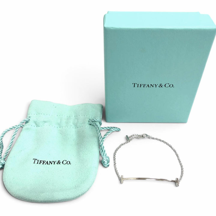 美品□TIFFANY&amp;Co. ティファニー AU750 Tスマイル アクセサリー ブレスレット ホワイトゴールド 重量2.74g レディース 箱・保存袋付き