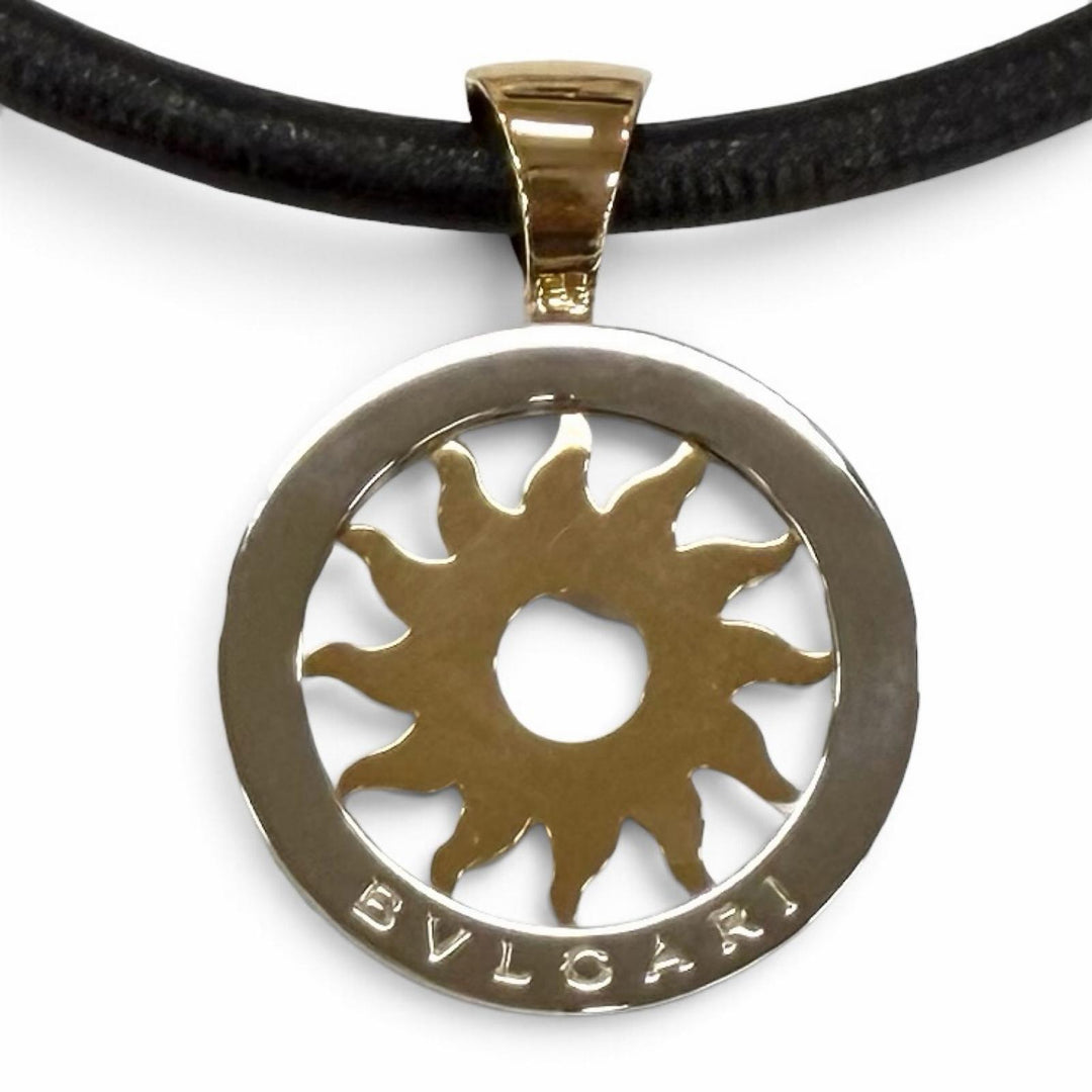 美品★BVLGARI ブルガリ 750(YG) ステンレススチール トンド サン ネックレス イエローゴールド シルバー イタリア製 総重量25.3g 箱付き