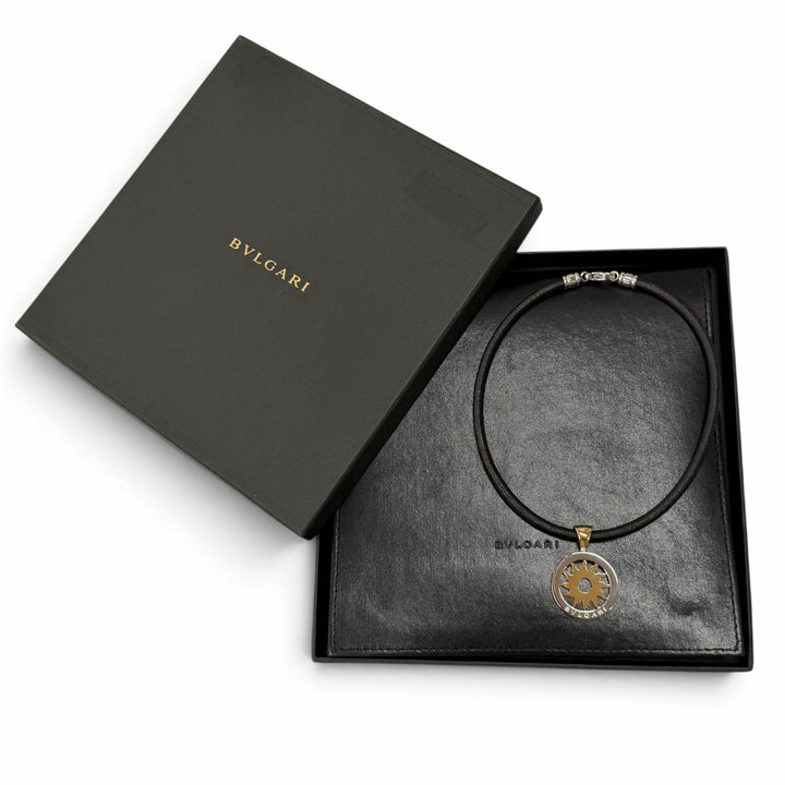美品★BVLGARI ブルガリ 750(YG) ステンレススチール トンド サン ネックレス イエローゴールド シルバー イタリア製 総重量25.3g 箱付き