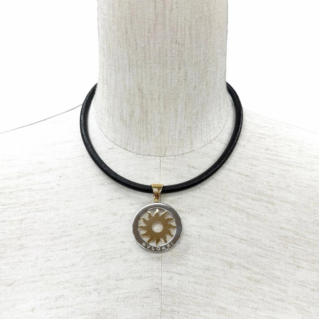 美品★BVLGARI ブルガリ 750(YG) ステンレススチール トンド サン ネックレス イエローゴールド シルバー イタリア製 総重量25.3g 箱付き