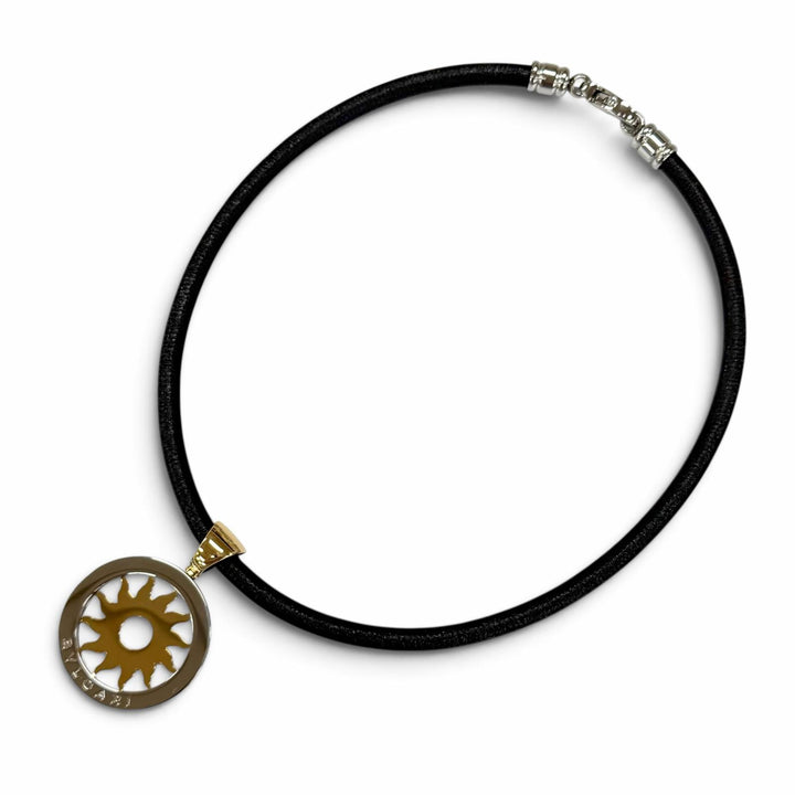 美品★BVLGARI ブルガリ 750(YG) ステンレススチール トンド サン ネックレス イエローゴールド シルバー イタリア製 総重量25.3g 箱付き