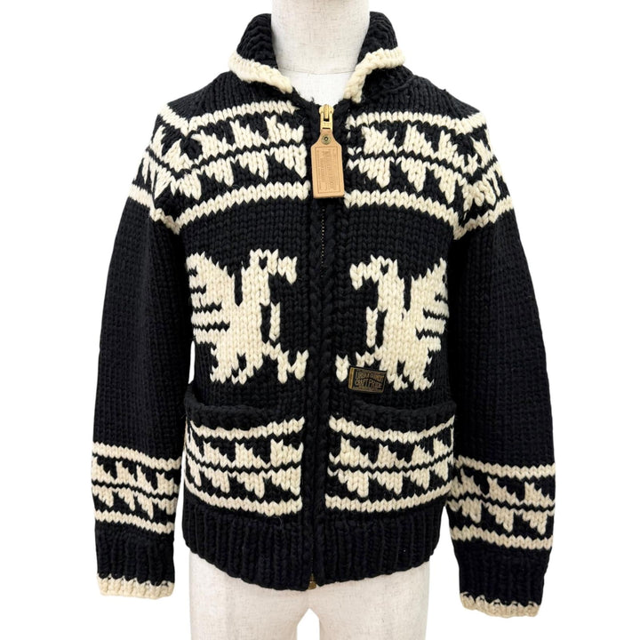 良品□NEIGHBORHOOD ネイバーフッド ウール ノルディック柄 ジップアップ カウチンニット ブラック アイボリー S カナダ製 正規品 メンズ