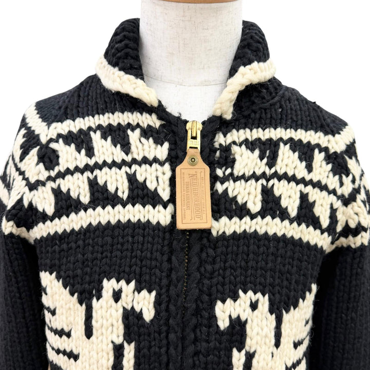 良品□NEIGHBORHOOD ネイバーフッド ウール ノルディック柄 ジップアップ カウチンニット ブラック アイボリー S カナダ製 正規品 メンズ